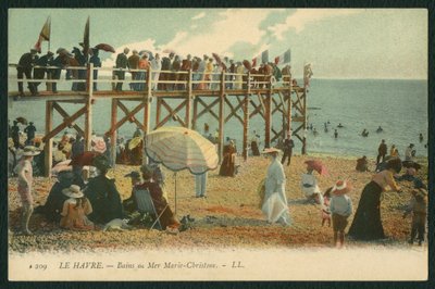Ansichtkaart met de Baden Marie-Christine in Le Havre, ca.1900 (gekleurd zwart-wit foto) door French Photographer