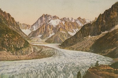 Schilderachtig uitzicht op bergen en gletsjer. Ansichtkaart verzonden in 1913 door French Photographer