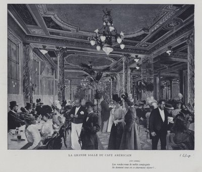 De grote zaal van het Café Americain, Parijs door French Photographer