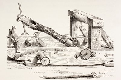 15e-eeuwse mangonel, uit Les Arts au Moyen Age, gepubliceerd 1873 door French School