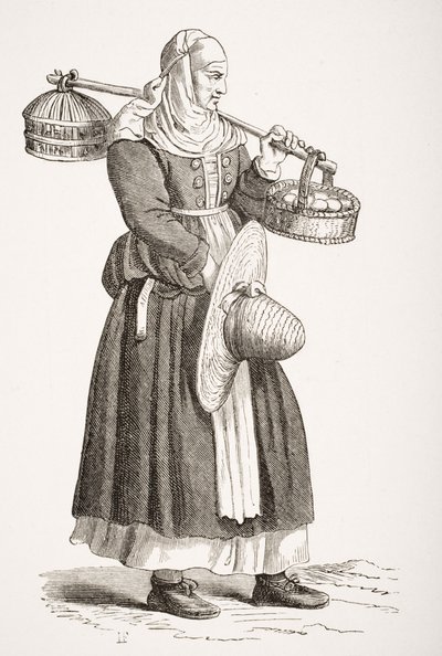 Een eierhandelaar, naar een 16e-eeuwse houtsnede door Cesare Vecellio (1521-1601) uit 