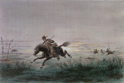 Een postbode van de Amerikaanse Pony Express aangevallen door indianen door French School