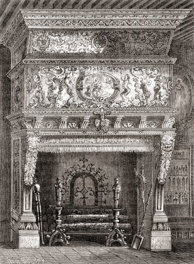 Een Renaissance open haard in het Cluny Museum, Parijs, Frankrijk, uit 