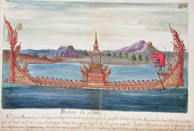 Een Siamese paradeboot, uit een verslag van de Jezuïeten in Siam, 1688 door French School