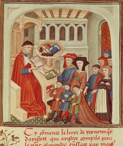 Een familie voor een financier, miniatuur uit Ethiek, Politiek, de Economie van Aristoteles, Frankrijk door French School