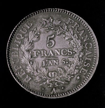 Een pond van twintig sols, gelijk aan de eerste frank van de Eerste Republiek (voorzijde) door French School