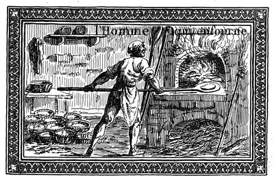 Een vignet dat brood maken afbeeldt (gravure) door French School