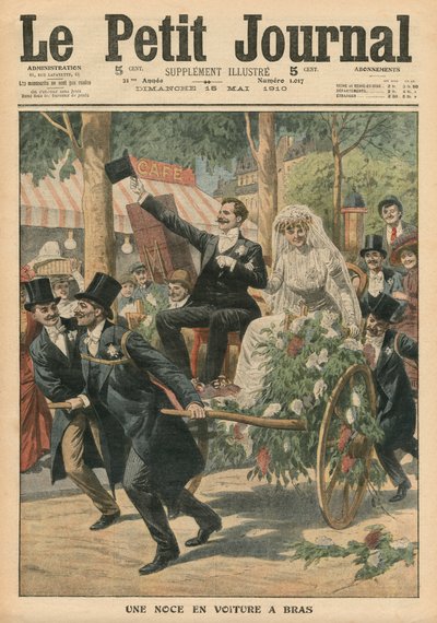Een bruiloft op een handkar, illustratie uit Le Petit Journal, supplement illustre, 15 mei 1910 door French School