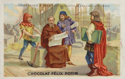 Abt Suger (ca. 1081-1151) die de reconstructie van de Abdij van St. Denis onderneemt door French School