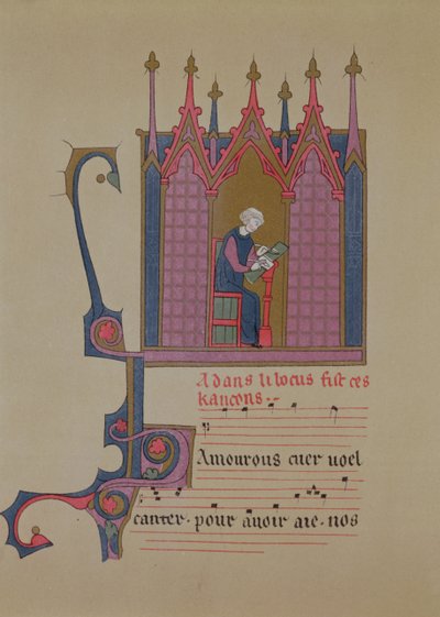 Adam de la Halle (1240-1288), facsimile van een 15e-eeuws manuscript, 19e eeuw door French School