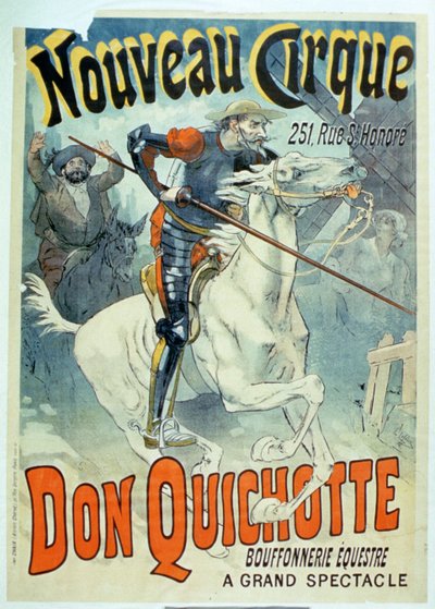 Advertentie voor Don Quixote, New Circus, paardrijden en buffoonery door French School