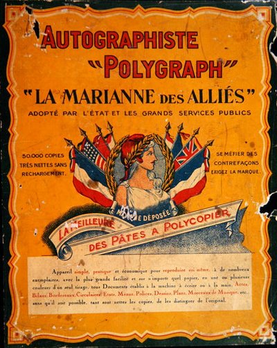 Advertentie voor een kopieermachine ten tijde van de Eerste Wereldoorlog door French School