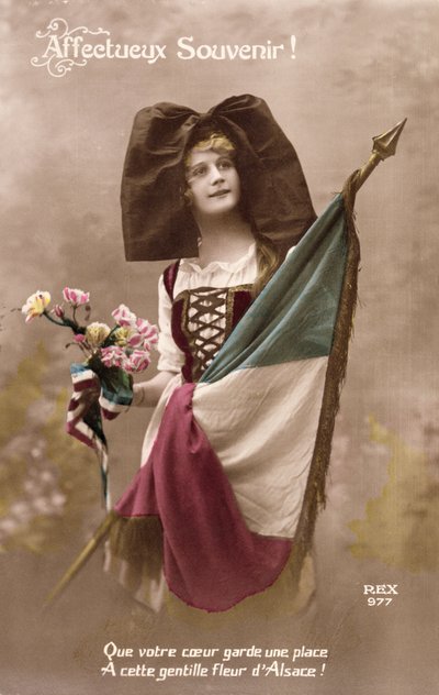 Affectieve Herinnering! Laat je Hart een Plaats houden voor deze zoete Bloem van de Elzas!, ansichtkaart, 1914-18 door French School