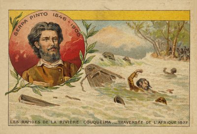 Alexandre de Serpa Pinto (1846-1900) worstelt door de stroomversnellingen van de Cuando-rivier tijdens het oversteken van Afrika in 1877 door French School