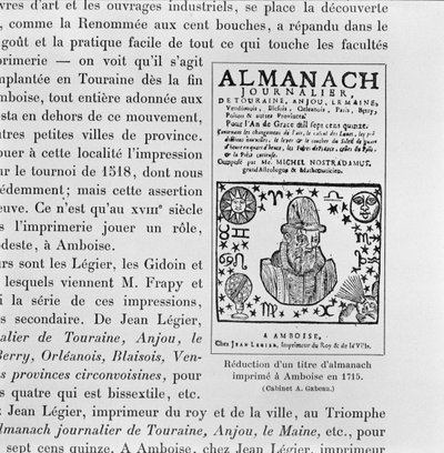 Almanak gemaakt door Michel de Nostradame (Nostradamus) (1503-66) 1715 door French School
