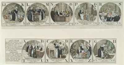 Alfabetprimer die het werk van de Zusters van Liefde uitbeeldt, begin negentiende eeuw (kleurgravure) door French School