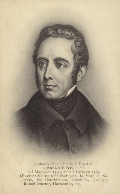 Alphonse de Lamartine (1790-1869), Frans schrijver, dichter en politicus (litho) door French School