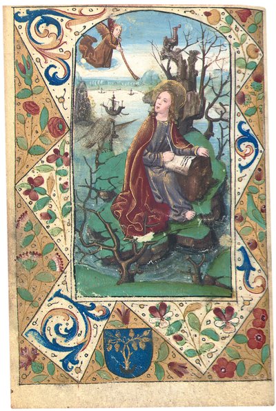 Een engel verschijnt aan Maria Magdalena in de wildernis, illustratie uit Getijdenboek, gebruik van Rome door French School