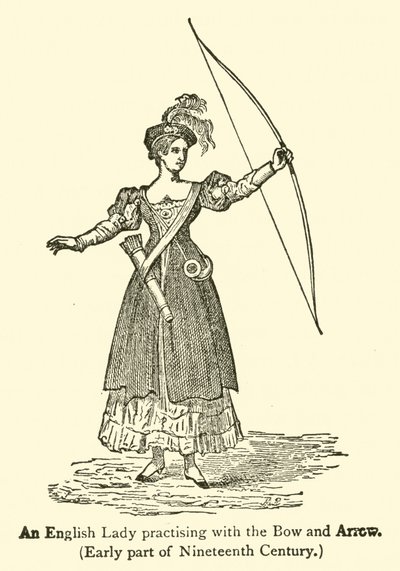 Een Engelse dame die boogschieten oefent, begin negentiende eeuw (gravure) door French School