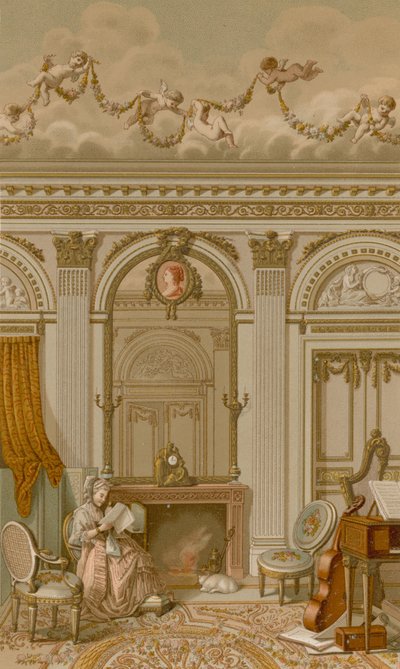 Een Interieur tijdens het Regeerperiode van Lodewijk XVI door French School