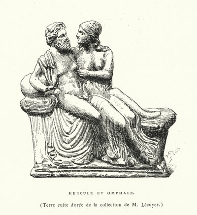Oude Griekse terracotta sculptuur van Hercules en Omphale (gravure) door French School