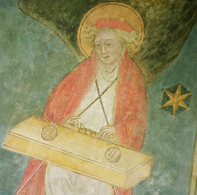 Engel die een klavecimbel speelt, detail van het gewelf van de crypte door French School