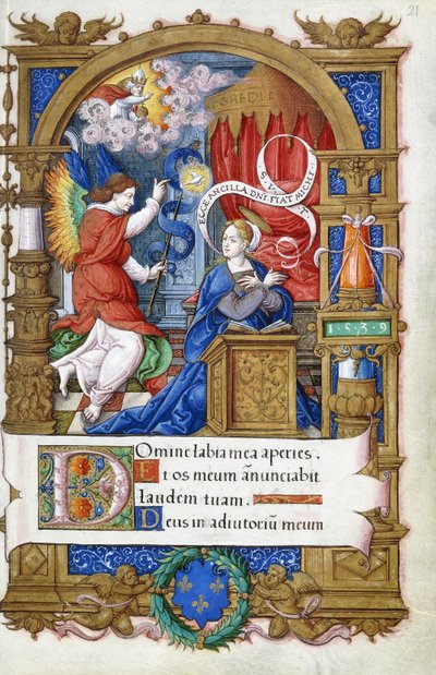 Aankondiging, uit een Getijdenboek gemaakt voor Francois I, c.1532-1540 door French School