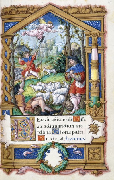 Aankondiging aan de herders, uit een Getijdenboek gemaakt voor Francois I, c.1532-1540 door French School