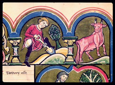 April: Een boer die graaft, uit het Psalter van St. Elizabeth door French School