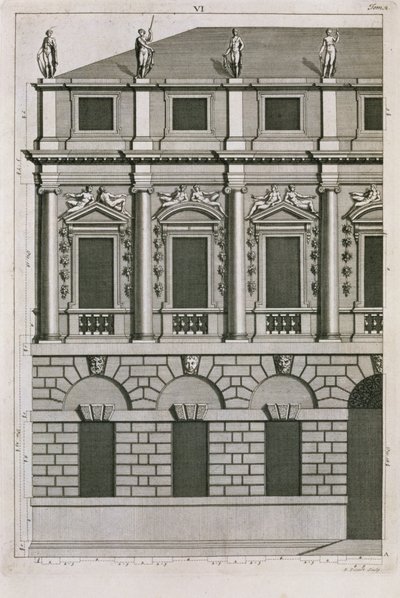 Architectonisch ontwerp dat Palladiaanse verhoudingen demonstreert, gegraveerd door Bernard Picart (1673-1733) ca. 1716 door French School