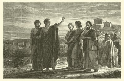 Aristoteles verbannen uit Athene met zijn discipelen door French School