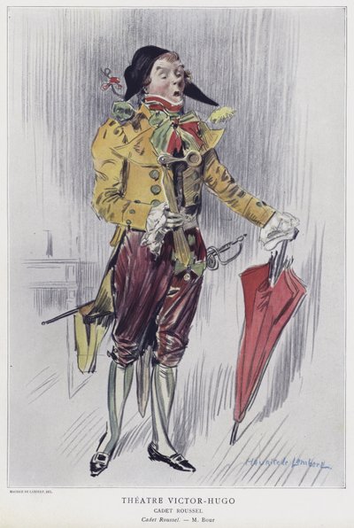 Armand Bour in de titelrol in Cadet Roussel, 1903 door French School