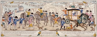 Arrestatie van de Koning en zijn Familie in Varennes op 22 juni 1791 door French School