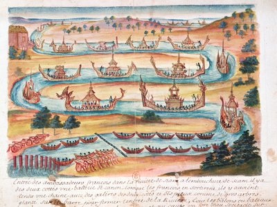 Aankomst van de Franse ambassadeurs in Siam, uit een verslag van de Jezuïeten in Siam, 1688 door French School