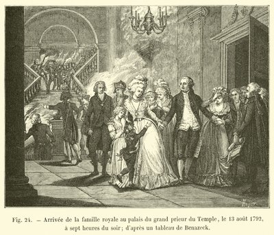 Aankomst van de koninklijke familie bij het paleis van de grootprior van de Tempel, op 13 augustus 1792, om zeven uur 