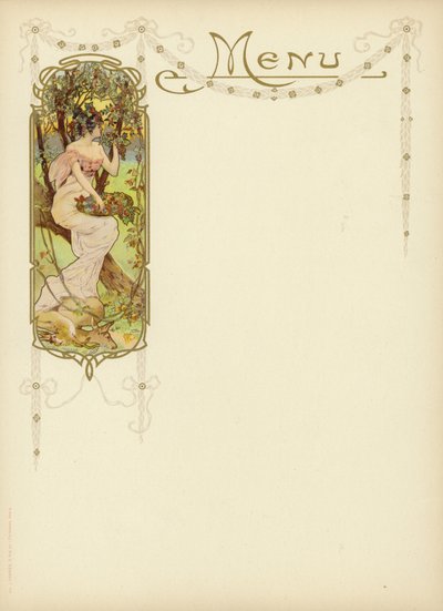 Art Nouveau ontwerp voor een menu door French School