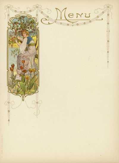 Art Nouveau ontwerp voor een menu door French School