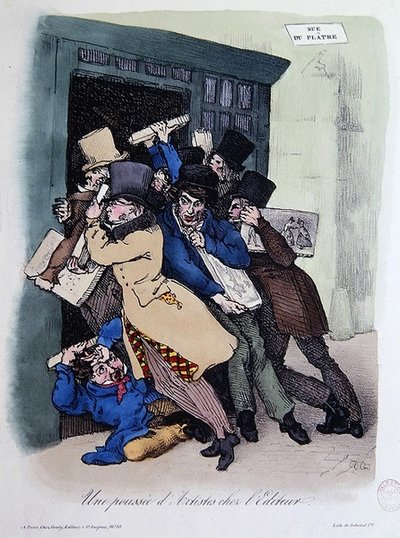 Kunstenaars belegeren de deur van de uitgever, c.1830 door French School