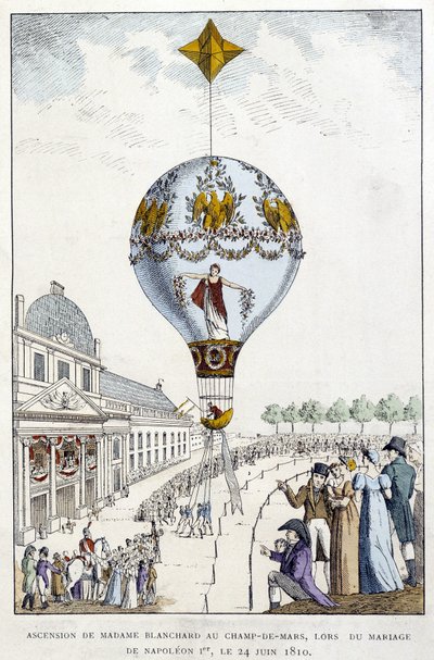 Ascensie van Madame de Blanchard naar Champs-de-Mars, bij het huwelijk van Napoleon I, 24 juni door French School
