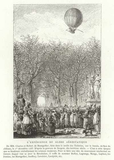 Opstijging van de aerostatische bol van de gebroeders Montgolfier, Parijs, 1 december 1783 door French School