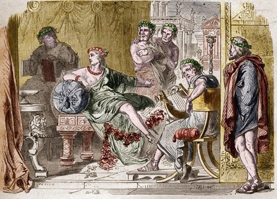 Aspasia van Milete de Griekse courtisane van de 5e eeuw v.Chr. Gravure door French School