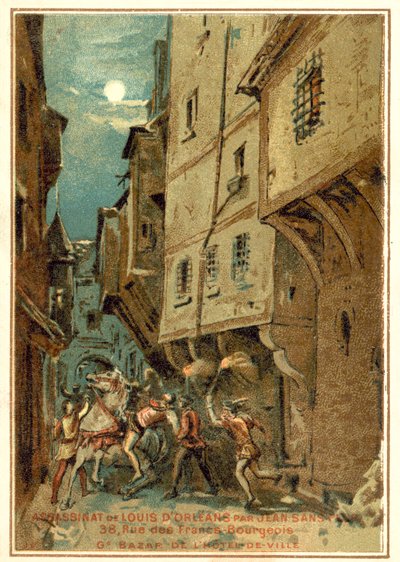 Moord op Lodewijk van Orléans door de mannen van Jan zonder Vrees, hertog van Bourgondië, Parijs, 1407 door French School