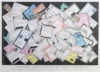 Assignaten en andere voorbeelden van papiergeld vanaf de uitgifte in 1789 tot het einde van de circulatie in 1797 door French School