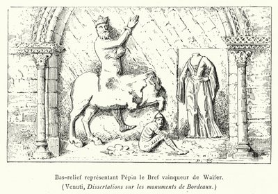 Bas-reliëf dat Pepijn de Korte als overwinnaar van Waifer voorstelt (gravure) door French School