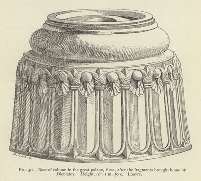 Basis van kolom in het grote paleis, Susa, na de fragmenten meegebracht door Dieulafoy, Hoogte, circa 1 m 50 cm, Louvre door French School