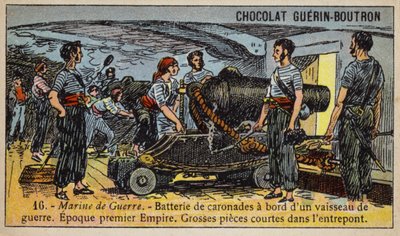 Batterij van carronades aan boord van een Frans oorlogsschip van het Eerste Keizerrijk, begin 19e eeuw door French School