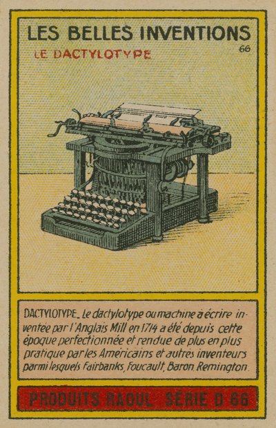 Mooie uitvindingen kaart, typemachine door French School