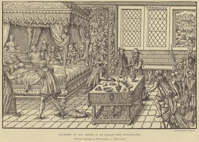 Slaapkamer van koning Hendrik II van Frankrijk, Palais des Tournelles, Parijs, 16e eeuw door French School
