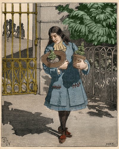 Bernard de Jussieu (1699-1777), Franse botanicus die twee ceders uit Libanon uit Engeland bracht in 1734. Gravure uit 1885 in 