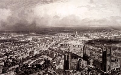 Vogelvlucht van Londen, ca.1840-55 door French School